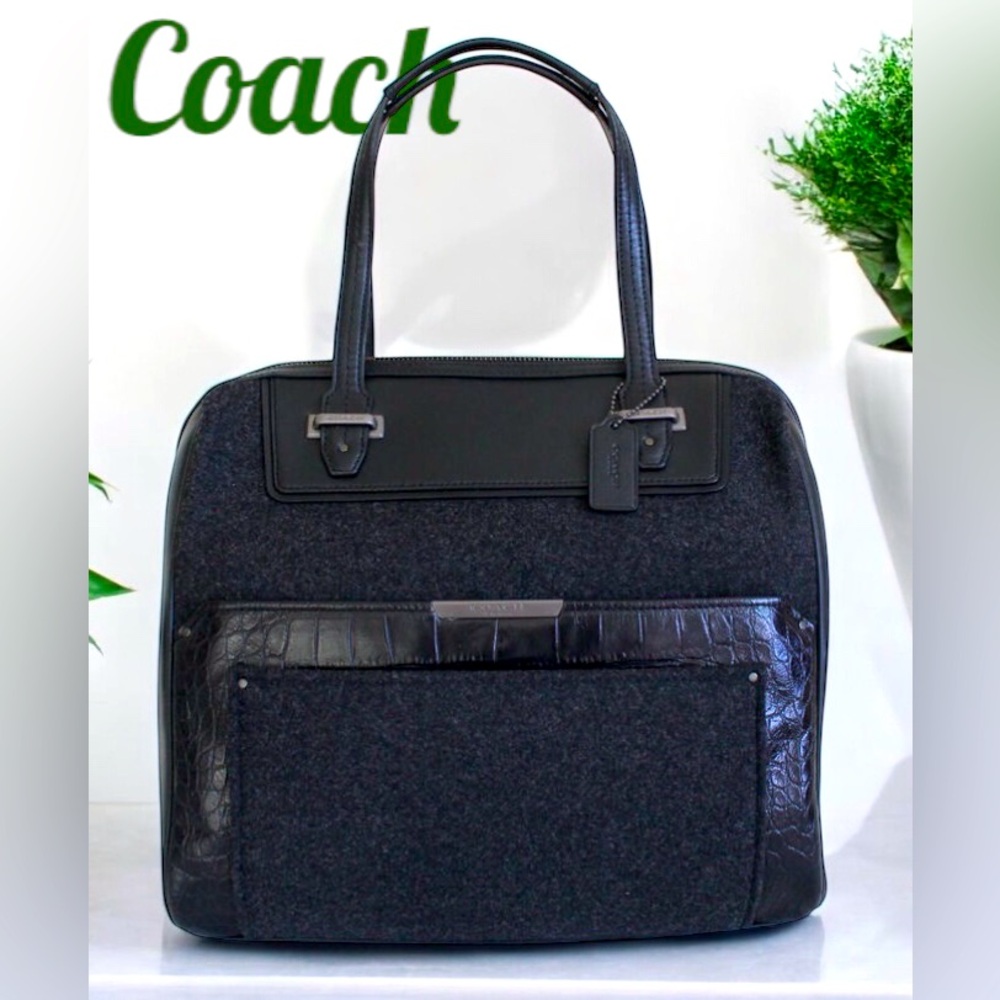COACH F32818 TAYLOR WOOL CROC BOWLER SATCHELGUNMETAL/BLACK/CHARCOAL F32818